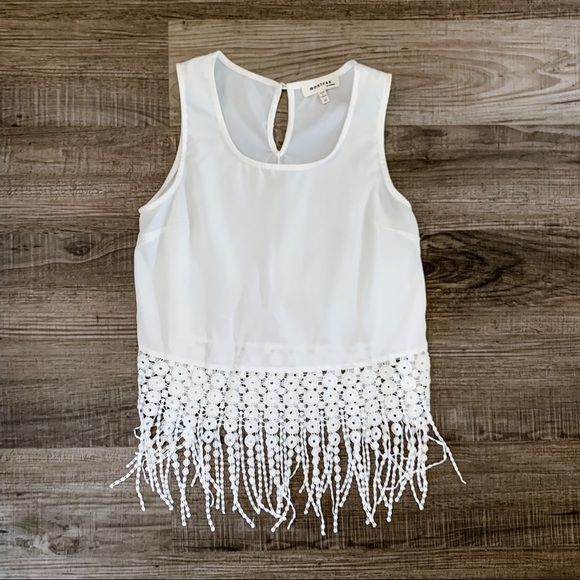 Tops - White Fringe Tank Top Blouse Medium